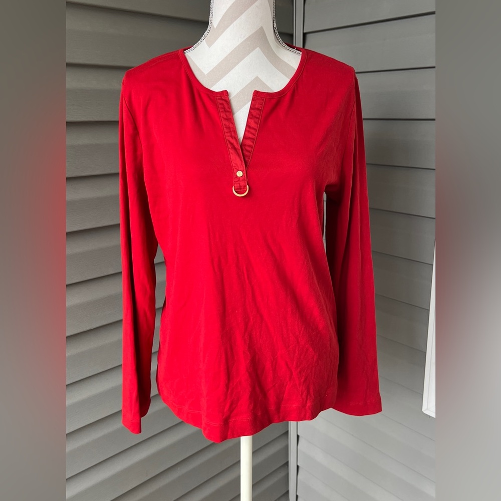 Ralph Lauren Women’s V- Neck Long Sleeve Top Blouse Shirt Red Sz XL